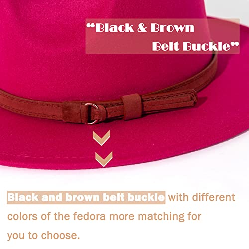 Lisianthus Men & Women Vintage Wide Brim Fedora Hat with Belt Buckle (A-Rose, Men L; Hat Circumference: 59-60cm) - Image 3
