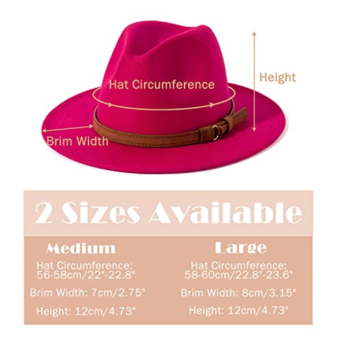 Lisianthus Men & Women Vintage Wide Brim Fedora Hat with Belt Buckle (A-Rose, Men L; Hat Circumference: 59-60cm) - Image 4