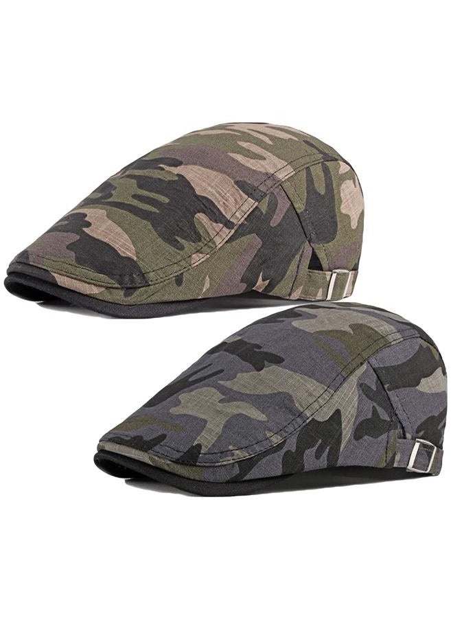 Qunson 2 Pack Men's Cotton Flat Cap Ivy Gatsby Newsboy Hat, U, One size - Image 1