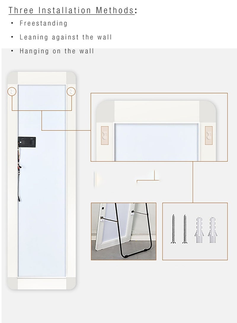 LED Mirror Modern Full Length Mirror Standing Hanging or Leaning Against Wall Floor Mirror Dressing Mirror Wall Mounted Mirror Aluminum Alloy Thin Golden Colour Frame 3 Color LED 50x160cm