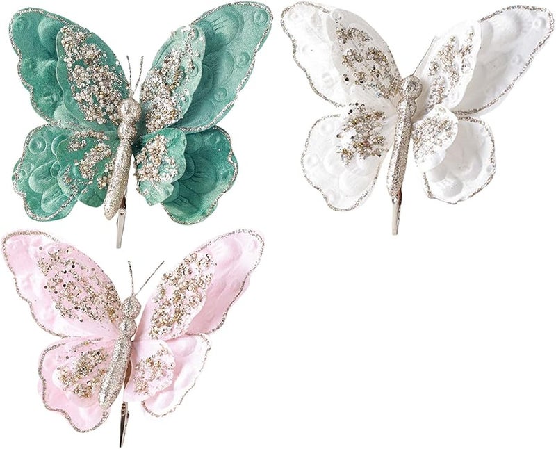 Lake Blue Artificial Butterflies with Clip for Flower Pots and Christmas Party Decoration - Image 5