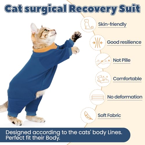 ADNIKIA Cat Hair Sticky Onesie Prevent Hair Loss Cat Pajamas Long Sleeves AntiLicking Skin Disease Recovery Suit for Cats Sphynx Clothes Costumes Outfits for Pet - Image 3