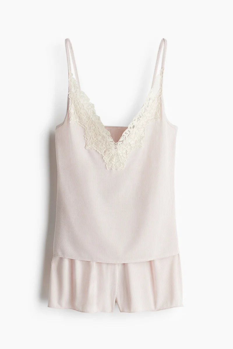 H&M Lace-trimmed ribbed pyjamas