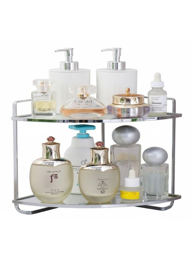 طلال منظم لسطح الحمام مكون من طبقتين، منظم لمستحضرات التجميل، حامل للعطور، رف قائم لمستحضرات التجميل، منظم لتوابل المطبخ، رف تخزين خشبي أسفل الحوض - Image 1