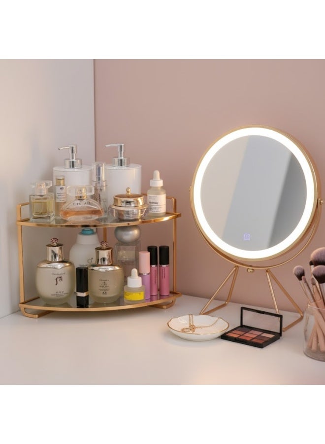 طلال منظم لسطح الحمام مكون من طبقتين، منظم لمستحضرات التجميل، حامل للعطور، رف قائم لمستحضرات التجميل، منظم لتوابل المطبخ، رف تخزين خشبي أسفل الحوض - Image 3