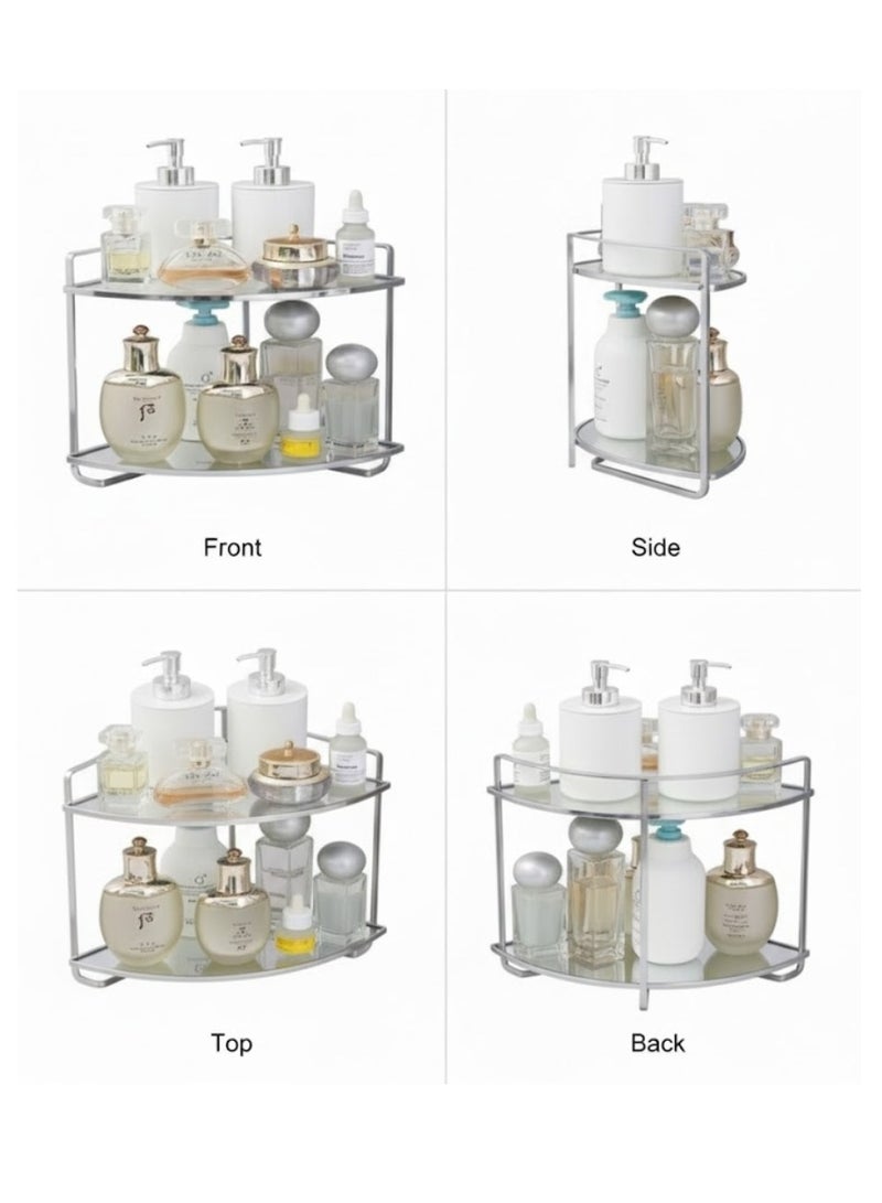 طلال منظم لسطح الحمام مكون من طبقتين، منظم لمستحضرات التجميل، حامل للعطور، رف قائم لمستحضرات التجميل، منظم لتوابل المطبخ، رف تخزين خشبي أسفل الحوض - Image 2