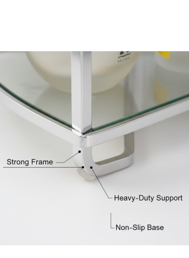 طلال منظم لسطح الحمام مكون من طبقتين، منظم لمستحضرات التجميل، حامل للعطور، رف قائم لمستحضرات التجميل، منظم لتوابل المطبخ، رف تخزين خشبي أسفل الحوض - Image 4