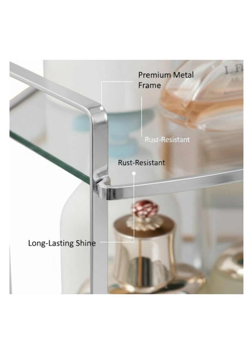 طلال منظم لسطح الحمام مكون من طبقتين، منظم لمستحضرات التجميل، حامل للعطور، رف قائم لمستحضرات التجميل، منظم لتوابل المطبخ، رف تخزين خشبي أسفل الحوض - Image 5