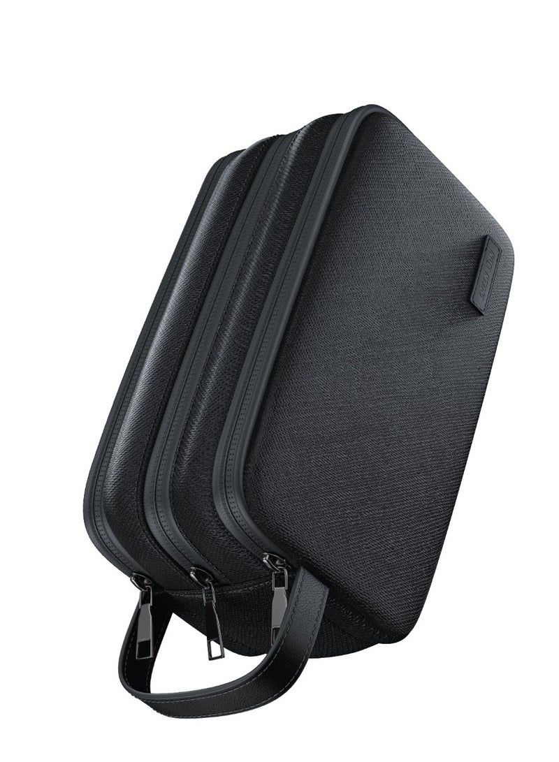 GREEN LION Monarch Clutch Bag / Sturdy Handle / Water-Resistant Exterior / Three Compartments / Ergonomic Design / Zinc Alloy Zipper / Microfiber Interior / PU Leather Exterior / Mesh Pockets / Fit for Accessories - Black - Image 1