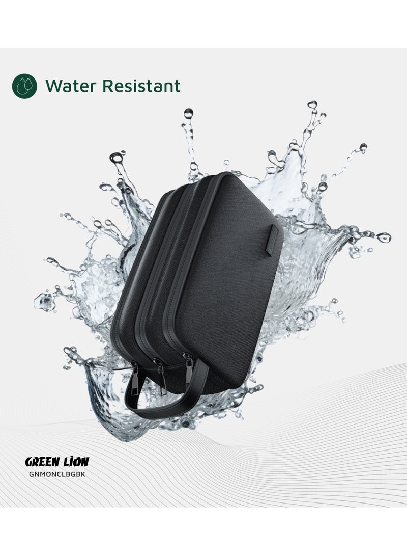 GREEN LION Monarch Clutch Bag / Sturdy Handle / Water-Resistant Exterior / Three Compartments / Ergonomic Design / Zinc Alloy Zipper / Microfiber Interior / PU Leather Exterior / Mesh Pockets / Fit for Accessories - Black - Image 5