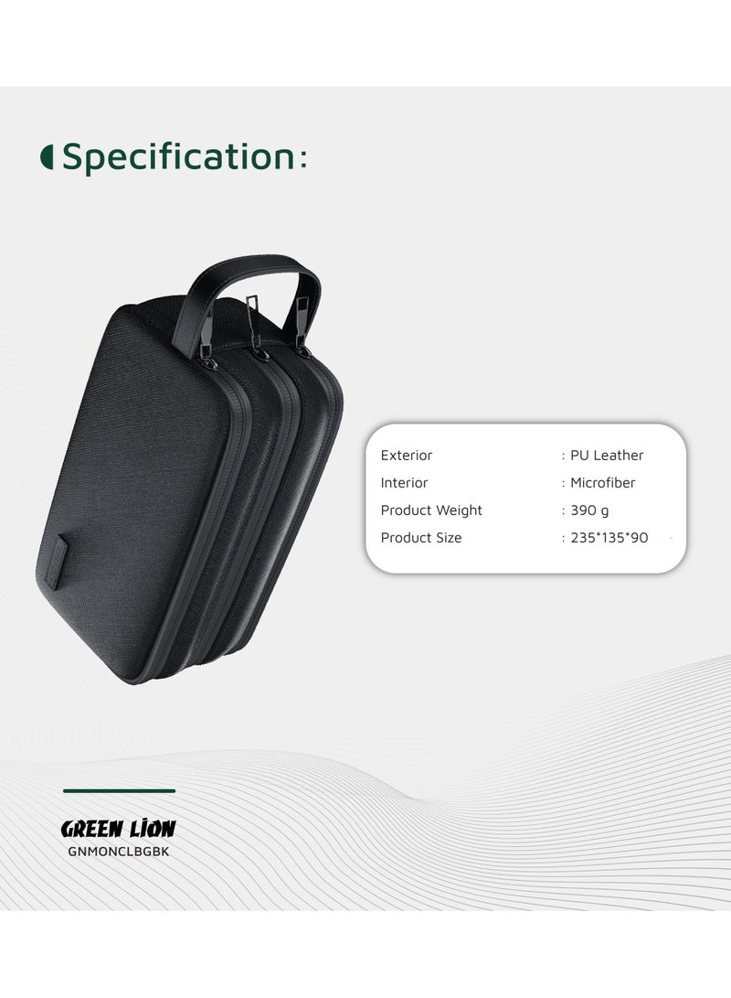 GREEN LION Monarch Clutch Bag / Sturdy Handle / Water-Resistant Exterior / Three Compartments / Ergonomic Design / Zinc Alloy Zipper / Microfiber Interior / PU Leather Exterior / Mesh Pockets / Fit for Accessories - Black - Image 3