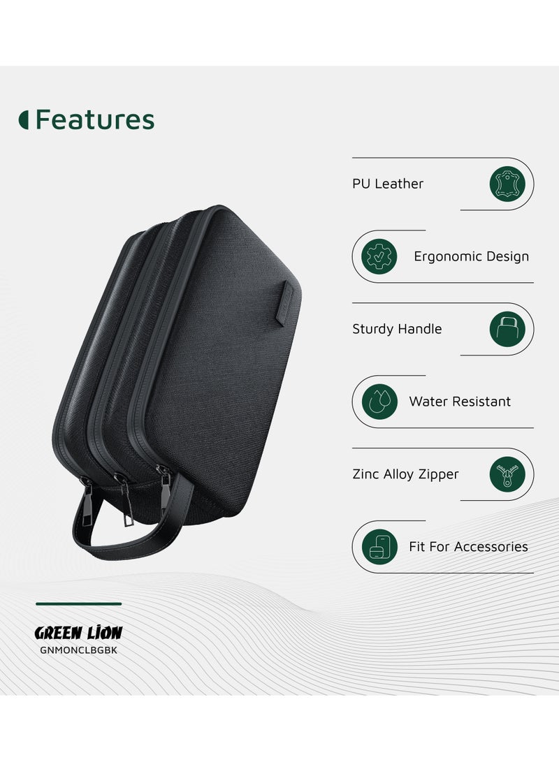 GREEN LION Monarch Clutch Bag / Sturdy Handle / Water-Resistant Exterior / Three Compartments / Ergonomic Design / Zinc Alloy Zipper / Microfiber Interior / PU Leather Exterior / Mesh Pockets / Fit for Accessories - Black - Image 2