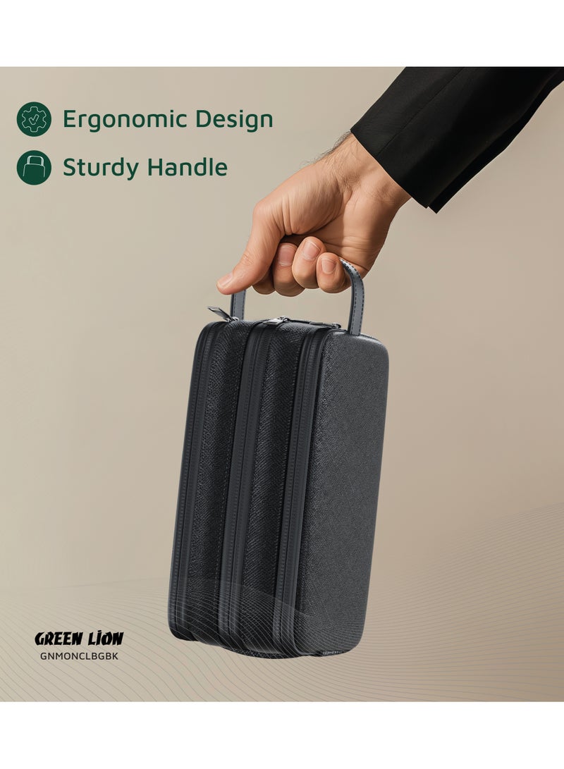 GREEN LION Monarch Clutch Bag / Sturdy Handle / Water-Resistant Exterior / Three Compartments / Ergonomic Design / Zinc Alloy Zipper / Microfiber Interior / PU Leather Exterior / Mesh Pockets / Fit for Accessories - Black - Image 4