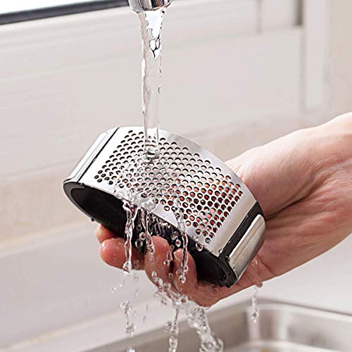 Denique Multi-Function Manual Garlic Presser Curved Grinding Slicer Chopper Stainless Steel Presses Cooking Gadgets Tool Press Crusher,Stainless Kitchen Crusher Dishwasher Safe - Image 4