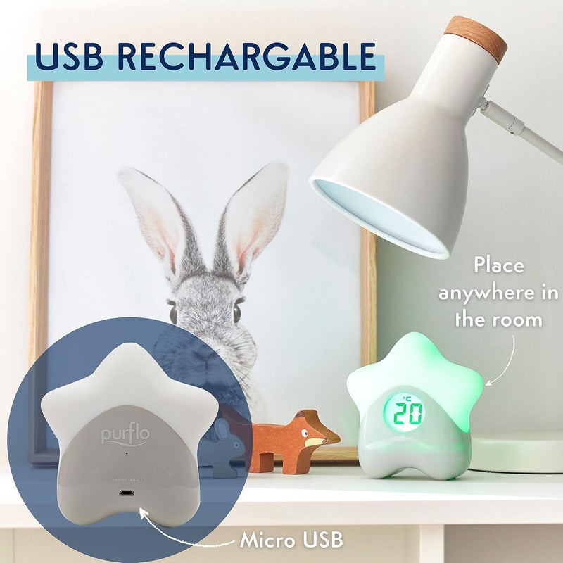 Purflo Starlight Colour Changing Baby Room Thermometer USB Rechargeable Digital Temperature Monitor for Indoor Nursery One Of Your Baby Essentials - Image 4