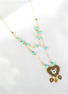 Chinese Gold Necklace gold 2 Layer with Blue Eye Heart and turquise stone Pendant