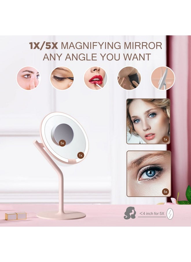 AMIRO - Professional 8 Led Lighted Makeup Mirror With 5Level Brightness With 5X Magnifying Small Mirror Tabletop Rechargeable Cosmetic Mirror With Touch Control 180°Rotation - Image 1