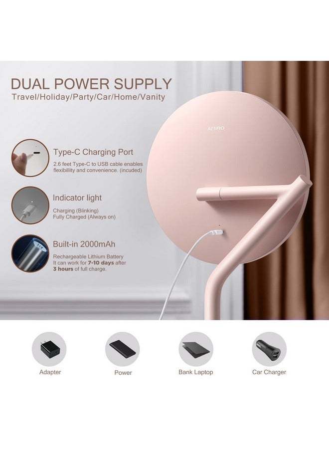 AMIRO - Professional 8 Led Lighted Makeup Mirror With 5Level Brightness With 5X Magnifying Small Mirror Tabletop Rechargeable Cosmetic Mirror With Touch Control 180°Rotation - Image 1