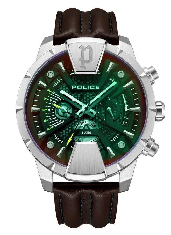POLICE Huntley Watch For Men Black Dial And Brown Leather Strap