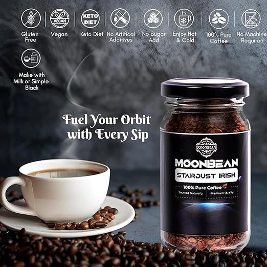 MOONBEAN Stardust Irish Flavored Instant Coffee 50g | 100% Pure Arabica Coffee Granules | Rich Freeze-Dried Coffee with Irish Whiskey Flavor | No Added Sugar - Image 2
