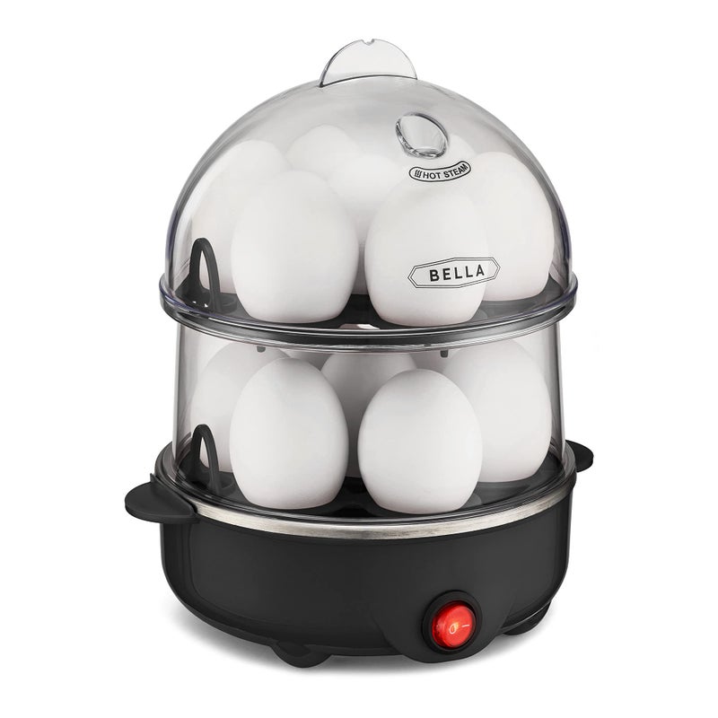 Bella bella Rapid Electric Egg Cooker and Omelet Maker with Auto Shut Off for Easy to Peel Poached Eggs Scrambled Eggs Soft Medium and HardBoiled Eggs 14 Egg Capacity Tray Double Tier Black 