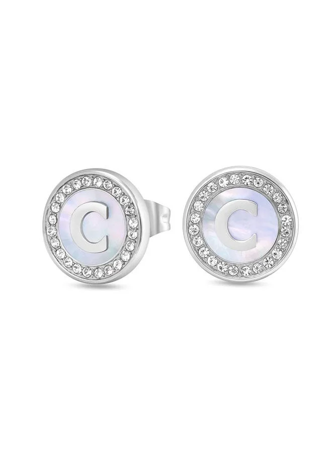 Raffaella White Mother-of-pearl Stainless Steel Stud Earrings for Women 15mm