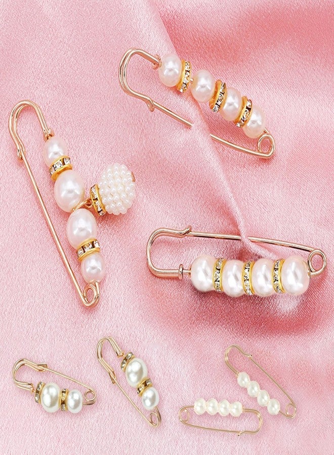 Wanheart 8 Pcs Pearl Brooch Pins,Safety Pins for Clothing Dress Pants Skirt Cardigan Collar，Faux Pearl Rhinestones Brooches for Women Girls Pants Extender Safety Pins (A) - Image 3