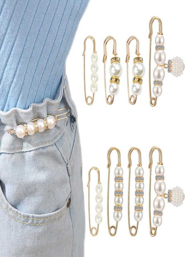 Wanheart 8 Pcs Pearl Brooch Pins,Safety Pins for Clothing Dress Pants Skirt Cardigan Collar，Faux Pearl Rhinestones Brooches for Women Girls Pants Extender Safety Pins (A) - Image 1