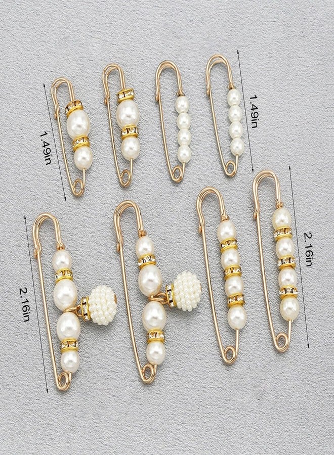 Wanheart 8 Pcs Pearl Brooch Pins,Safety Pins for Clothing Dress Pants Skirt Cardigan Collar，Faux Pearl Rhinestones Brooches for Women Girls Pants Extender Safety Pins (A) - Image 2