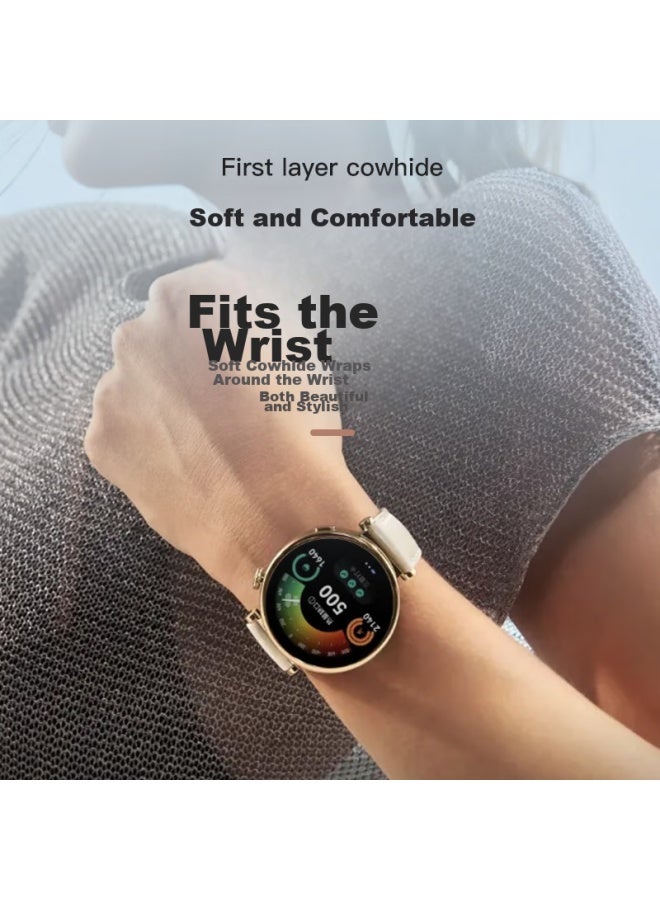 Tinker Xiaopijiang سوار ساعة جلدي متوافق مع Huawei Watch Gt5 Pro، Gt4/gt5 سيدات ناعم مريح جلد بقري حقيقي عالي الجودة، 42/41mm شاشة عالمية سوار ساعة - Image 4