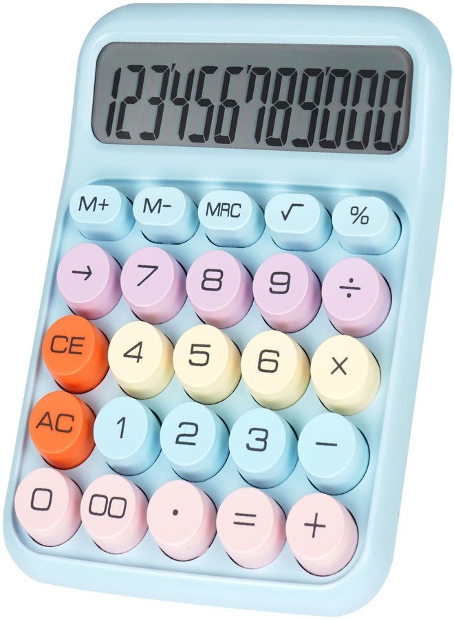 آلة حاسبة ميكانيكية من دانرونغ بأزرار كبيرة، آلة حاسبة مكتبية، 12 رقمًا، شاشة LCD كبيرة، آلة حاسبة مكتبية، آلة حاسبة وردية لطيفة للمعلمين والطلاب، آلة حاسبة مكتبية أساسية (أزرق) - Image 1