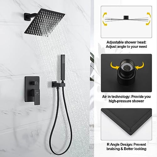 DEOLER Shower System with Handheld Shower, Rainfall Shower Faucet Set with 10 Inch Shower Head and Handheld Wall Mounted Bathroom Shower System Faucet Set Rough-in Valve and Trim Kit, Matte Black - Image 2