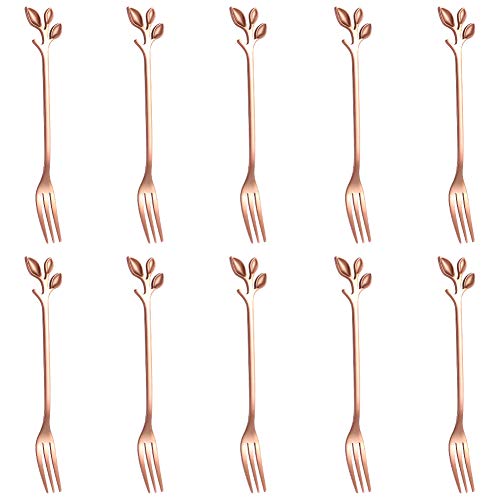 AnSaw 10-Piece Rose Gold Mini Leaf Dessert Forks Set - 4.7" Elegant Stainless Steel Fruit, Appetizer, Cake & Salad Forks - Perfect for Cocktail Parties & Home Use - Image 1
