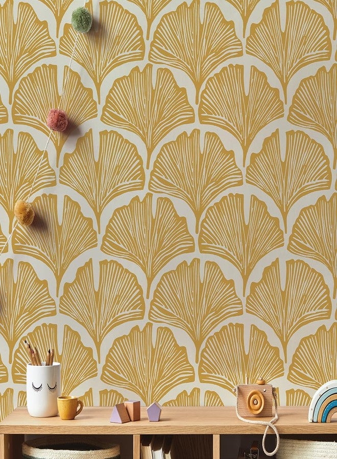 Tempaper x Novogratz Golden Mustard Feather Palm Removable Peel and Stick Wallpaper, 20.5 in X 16.5 ft, Made in The USA - Image 2
