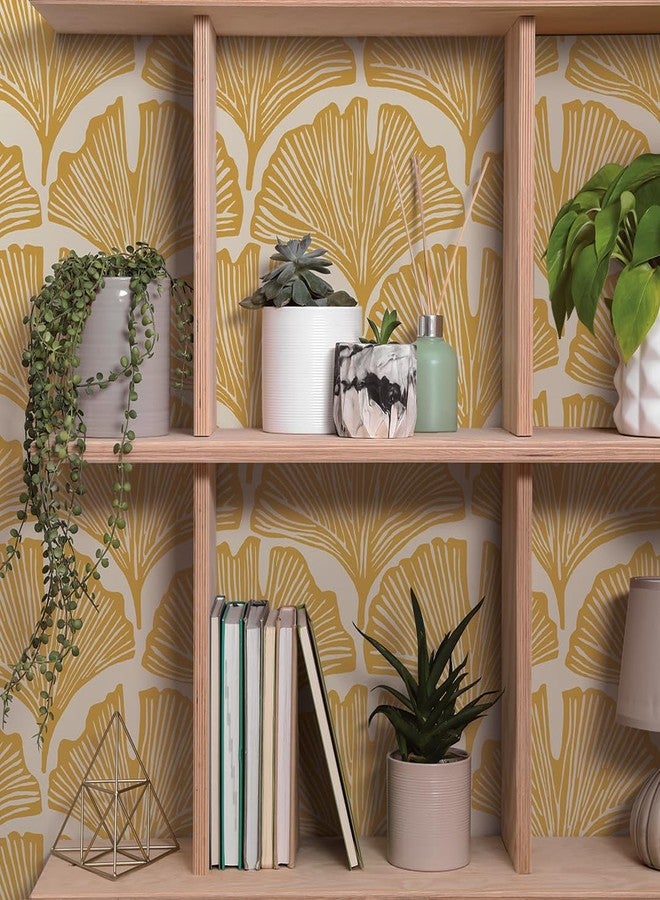 Tempaper x Novogratz Golden Mustard Feather Palm Removable Peel and Stick Wallpaper, 20.5 in X 16.5 ft, Made in The USA - Image 4