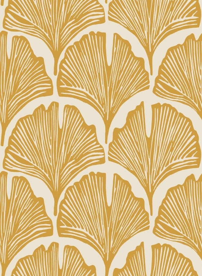 Tempaper x Novogratz Golden Mustard Feather Palm Removable Peel and Stick Wallpaper, 20.5 in X 16.5 ft, Made in The USA - Image 1