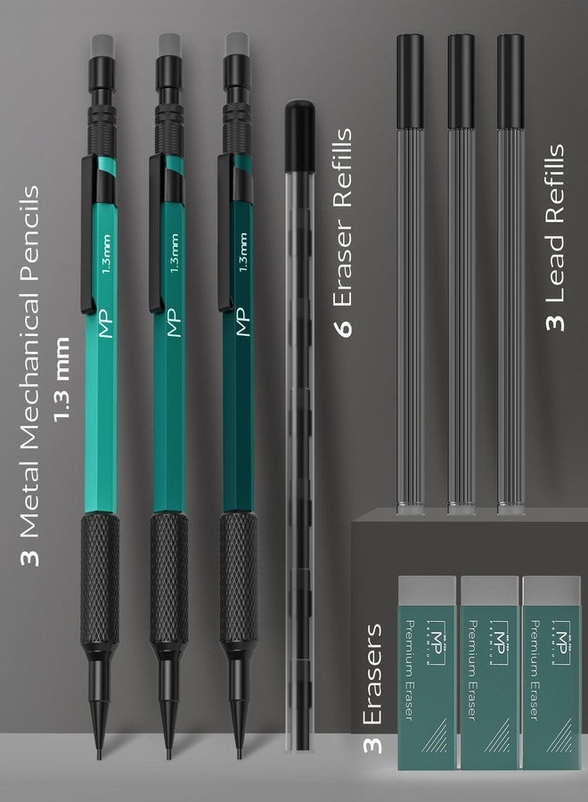 Mr. Pen- Metal Mechanical Pencils Set with Lead and Eraser Refills, 3 Pack, 1.3 mm Mechanical Pencil Metal - Image 2