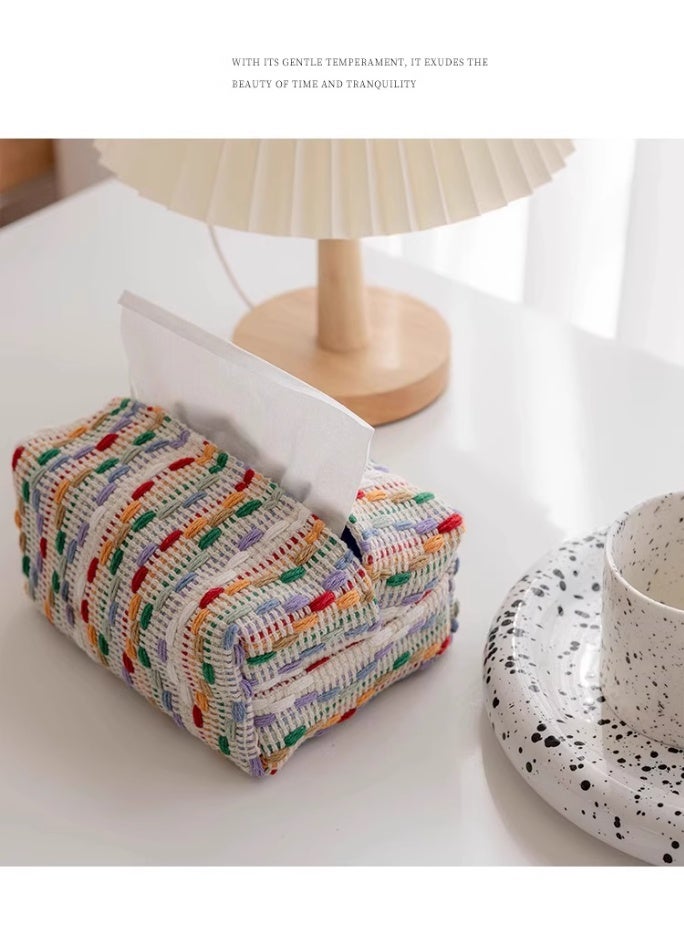 Colorful Woven Tissue Box Cover, Car-Mounted Living Room Coffee Table Tissue Box, Suitable for Bathroom, Countertop, Bedside Table, Office - Image 2