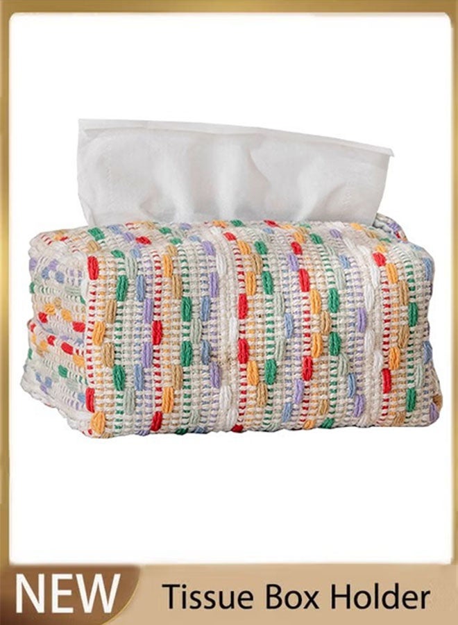 Colorful Woven Tissue Box Cover, Car-Mounted Living Room Coffee Table Tissue Box, Suitable for Bathroom, Countertop, Bedside Table, Office - Image 1