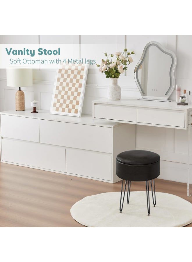 BRIAN & DANY Vanity Stool, Leather Vanity Stool Chair with Storage, Round Makeup Chair Soft Padded Seat with Legs for Bedroom (Black) - Image 5