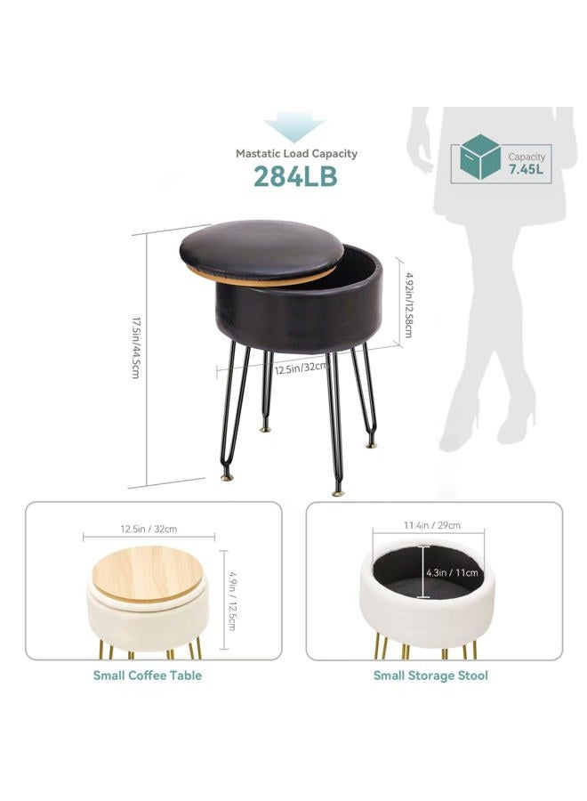 BRIAN & DANY Vanity Stool, Leather Vanity Stool Chair with Storage, Round Makeup Chair Soft Padded Seat with Legs for Bedroom (Black) - Image 2