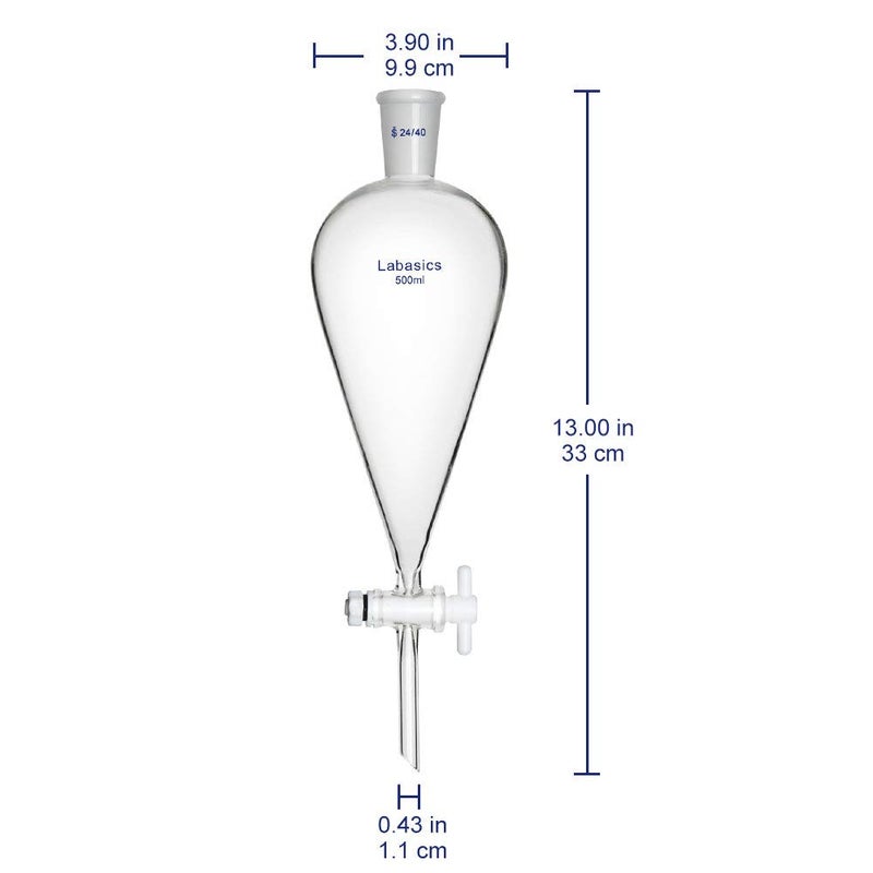 Labasics Borosilicate Glass 500ml Conical Separatory Funnel with PTFE Stopcock, 500mL - Image 2