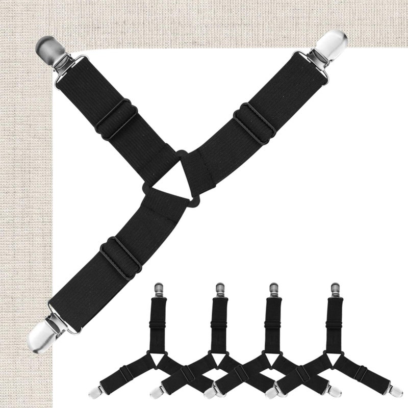 Mugath Sheet Fastener, Bed Sheet Holder Strap for Full, Queen, King Twin Bed, Adjustable Fitted Sheet Suspenders Grippers with Non-Slip Clip and Elastic Band (Triangle Sheet Straps(4PCS)) - Image 2