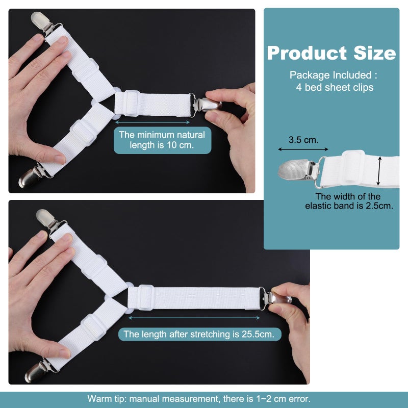 Mugath Sheet Fastener, Bed Sheet Holder Strap for Full, Queen, King Twin Bed, Adjustable Fitted Sheet Suspenders Grippers with Non-Slip Clip and Elastic Band (Triangle Sheet Straps(4PCS)) - Image 3