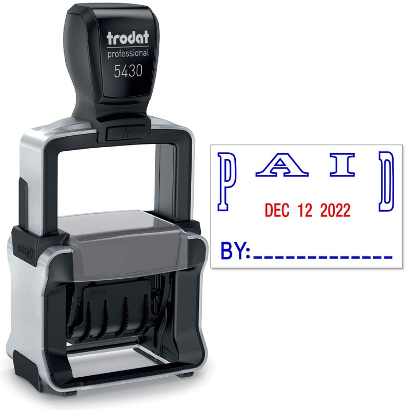 Trodat 5430 Professional SelfInking Date Stamp with Paid  BlueRed 2 Color Ink