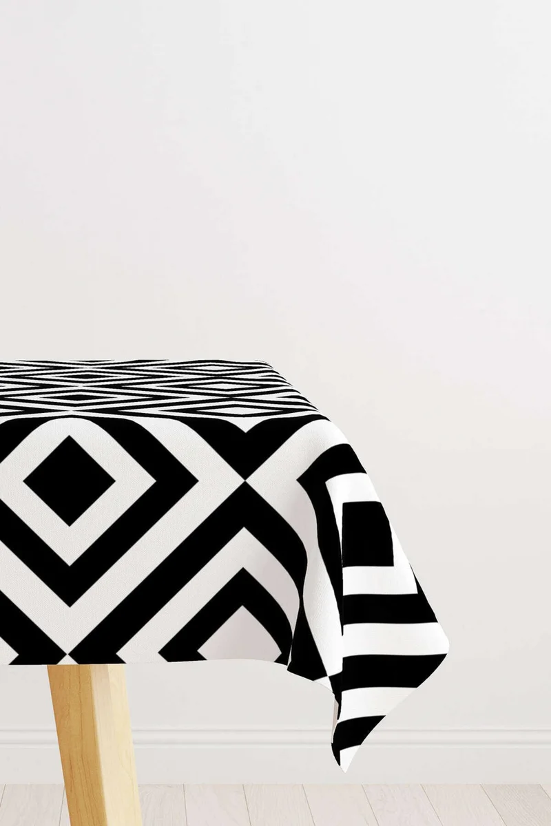 كانغو هوم White Black Decorative Geometric Patterned Digital Printed Tablecloth OTYK565-MS