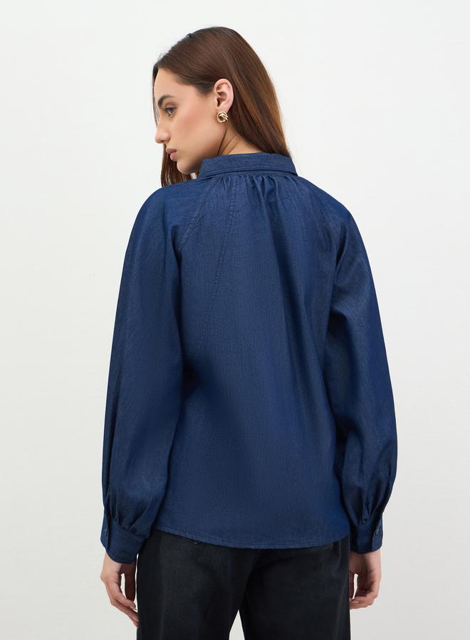 ستايلي بلوزة دنيم بأكمام منفوخة - Image 5