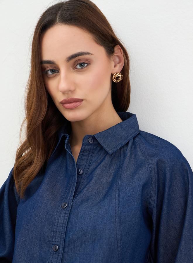 ستايلي بلوزة دنيم بأكمام منفوخة - Image 4