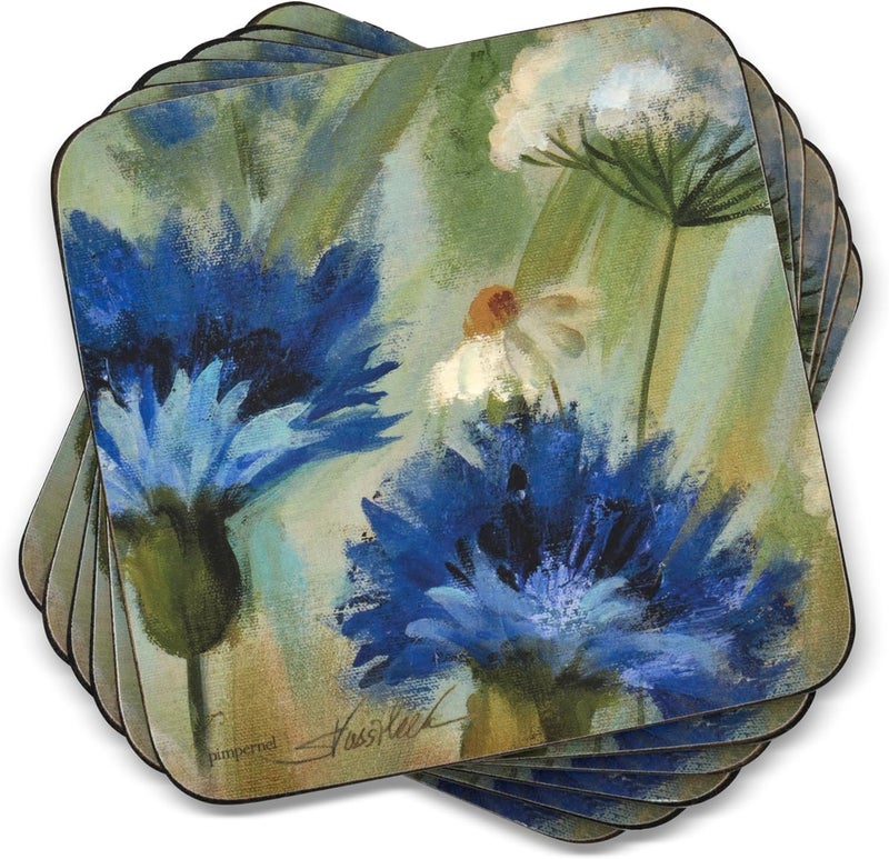 Pimpernel Fleur Des Champs Coasters  Set of 6 4 x 4 Cork Elegant Floral Design Durable  Easy to Clean Ideal for Home or Dining Table Protects Surfaces with Style - Image 1