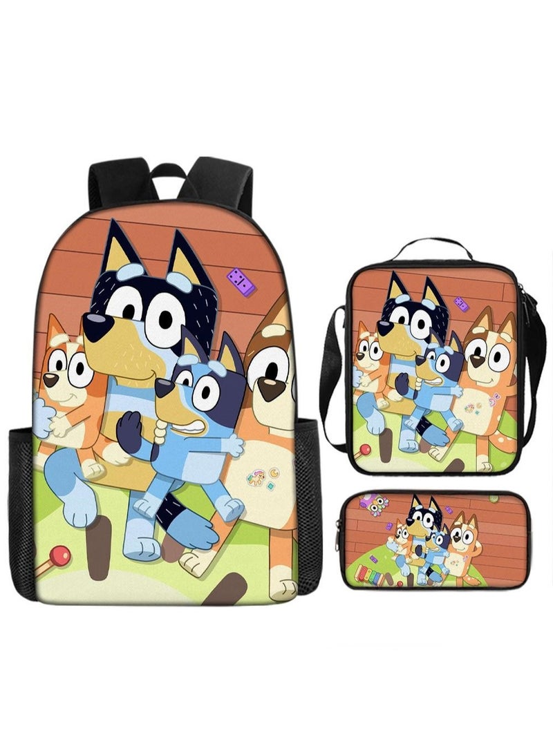 general مجموعة من 3 قطع من حقائب الظهر Bluey Family Anime حقائب الظهر خفيفة الوزن من Bluey Family وحقائب الوجبات وحقائب الأقلام وحقائب الظهر اللطيفة - Image 1